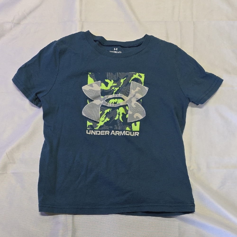 Under Armour Kids Navy and Neon Green Logo Tee
